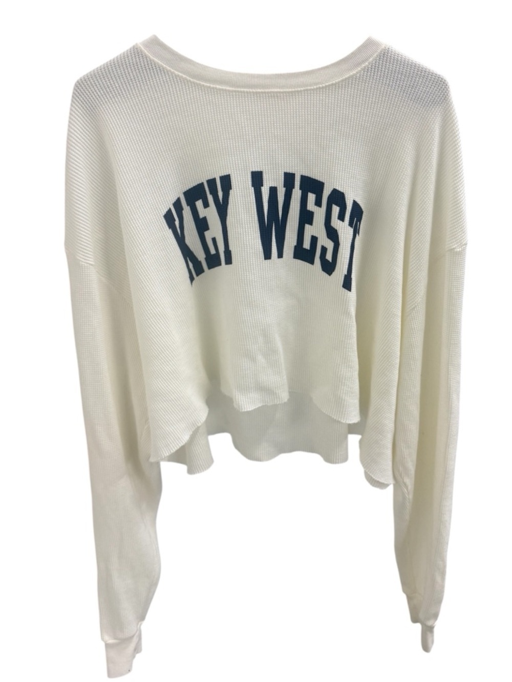 John Galt California cropped waffle knit white crewneck raw style hem KEY WEST
